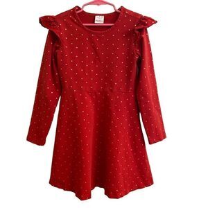 Hanna Andersson Long Sleeve Red Dress Gold Polka Dots Christmas Size 130cm =US 8